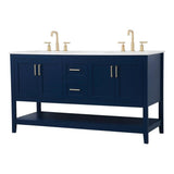 Elegant Decor Aubrey 60 Steel And Solid Wood Double Bathroom Vanity In Blue