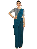 Satrani Womens Knit Pure Georgette Saree (2629S104N_Teal Green)