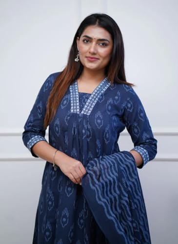 Alvami Women Anarkali Kurta And Pant Set With Dupatta (Xl) Blue