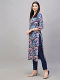 Anni Designer Women'S Cotton Blend Printed Straight Kurta With Pant (Uop_1486_Blue_Large),Blue,L,Cotton Blend,Straight,
