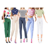 E-TING Lot 10 Items = 5 Sets Doll Clothes Casual Wear Outfit Tops + Pants with 5 Pair Shoes Accessories for 11.5 Inch Girl Doll 