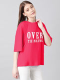 Kotty Women'S Cotton Blend Printed Oversized T-Shirts,Rani PinkApparel,L
