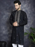 Jompers Men'S Black Sequin Embroidered Kurtas (Black, M)