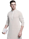 Jompers Men Sequin Embroidered Pure Cotton Kurtas (Beige, L)