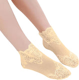 Wklouyhe Women Solid Rose Pattern Lace Mesh Hollow Ruffle Non Slip Socks Toe Socks High Lace Cotton Net_Free Size(Pack Of 1,Beig