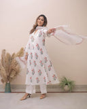 Gosriki Women'S Rayon Blend Anarkali Printed Kurta With Pant & Dupatta (Motwani White-Gs_Xl_White_X-Large),White,,B0DFCJKFQ4