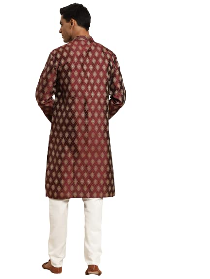 Sojanya (Since 1958 Men'S Silk Blend Maroon & Gold Booti Jacquard Only Long Kurta