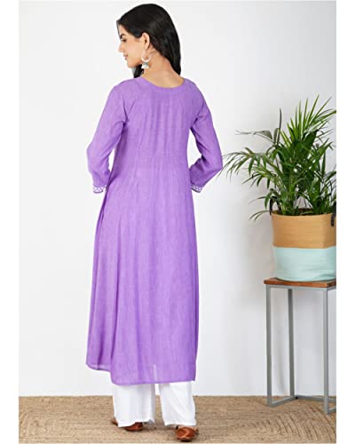 Gosriki Women'S Cotton Blend Embroidered Anarkali Kurta (Seat Purple-Gs_M_Purple_Medium),Purple,,B0C4T8PKPH
