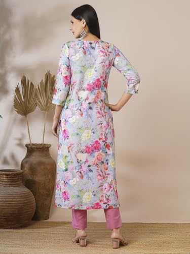 Anni Designer Women'S Cotton Blend Straight Printed Kurta (Raagavi Grey-Vks01_M_Grey_Medium),Grey,M,Rayon Blend,Classic,Kurta