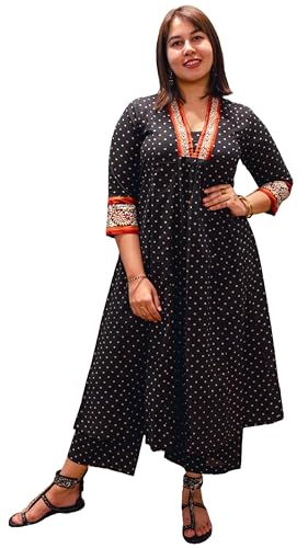 Anni Designer Women'S Rayon Blend Floral Regular Kurta With Pant (Karidos Clrs-Vks01_Black,Black,M
