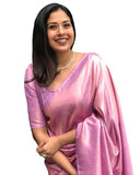 Flosive Womens Present Banarasi Soft Lichi Silk Saree Beautiful Jacquard Rich Pallu Design Work Zari Woven Kanjivaram Silk Style