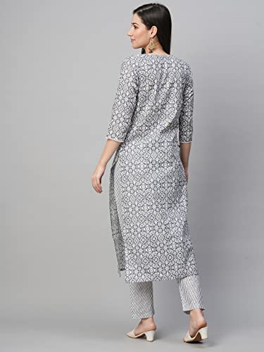 Gosriki Women'S Cotton Blend Printed Straight Kurta With Pant (Kavi-Grey-Nw06-Gs_3Xl_Grey_Xxx-Large),Grey,3,B0BVJ2QTWZ