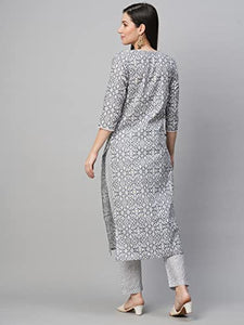 Gosriki Women'S Cotton Blend Printed Straight Kurta With Pant (Kavi-Grey-Nw06-Gs_3Xl_Grey_Xxx-Large),Grey,3,B0BVJ2QTWZ