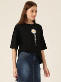 Kotty Women'S Cotton Blend Black Printed Oversized T-Shirts,Jet BlackApparel,L
