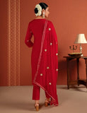 Kaari Roman Silk Womens Kurta Set (KAAAW24WSKD-70019_Bridal Red_XL)