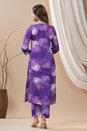 Anni Designer Women'S Cotton Blend Calf Length Printed Straight Co-Ord Set (710 Violet_Purple_Small),Purple,S,Cotton Blend,ANNI DESIGNER Women's Cotton Blend Straight Printed Co-Ord Set (710 Violet),Kurta