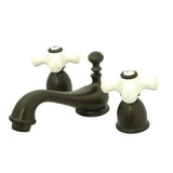 Kingston Brass Ks3955Px Restoration Mini Widespread Lavatory Faucet With Porcelain Cross Handle, Oil Rubbed Bronze, 4-Inch Adjus
