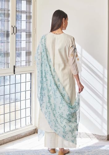 Anni Designer Women'S Rayon Viscose Printed Straight Kurta With Pant & Dupatta (Verdant Cream_L_Cream_Large),Cream,L,Rayon,Regular,