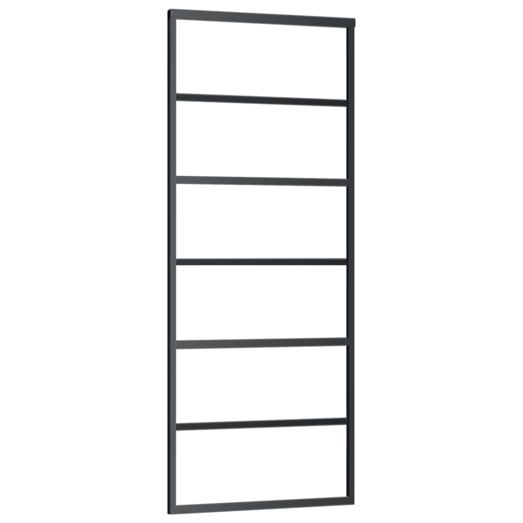 Vidaxl Sliding Door With Aluminum Frame And Esg Glass - Transparent With Black Printing - Quiet Operation - Includes Mounting Accessories - Dimension 29.9'X80.7'