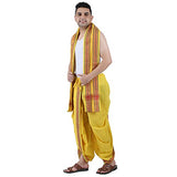 Prakasam Cotton Men'S Panchakachamready Made (Ready To Wear) Dhoti Towel Set With Pocket- Free Size (Yellow)