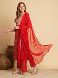 Anni Designer Women'S Cotton Blend Straight Printed Kurta With Pant & Dupatta (Lashya Red_S_Red_Small),Red,S,Cotton Blend,Regular,