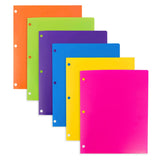 JAM PAPER Heavy Duty Plastic 3 Hole Punch Pocket Folders Extra Tough School Folders Assorted Fashion Colors 6/Pack