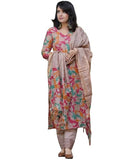 Anni Designer Women'S Cotton Blend Straight Printed Kurta With Pant & Dupatta (Candy Beige_M_Beige_Medium),Beige,M