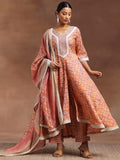 Libas Women'S Silk Blend Printed Kurta Set (36696O_Peach Peach Xl