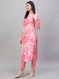 Anni Designer Women'S Cotton Blend Straight Printed Kurta With Pant (Balu Pink_Xl_Pink_X-Large),Pink,XL,Cotton Blend,Regular,Kurta