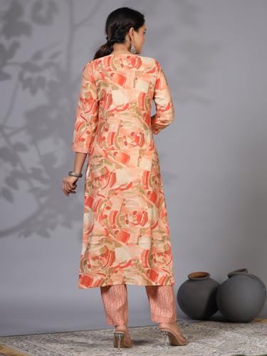 Anni Designer Women'S Rayon Blend Straight Printed Kurta With Pant (Nissu Orange_S_Orange_Small),Orange,S,Rayon Blend,Regular,Kurta