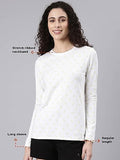 Enamor Women'S Geometric Slim Fit T-Shirt (E257_Bright White-Dandelion Aop,Bright White-DandeliApparel,S
