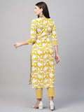 Anni Designer Women'S Cotton Blend Printed Straight Kurta With Pant (Pustak Yellow_M_Begani_Medium),Mustard,M,Rayon Blend,Pustak-85415,