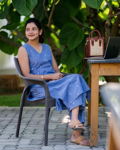 Anni Designer Women'S Rayon Viscose Anarkali Printed Kurta With Pant (Numanta Blue_L_Blue_Large),Blue,L,Cotton Blend,Straight,