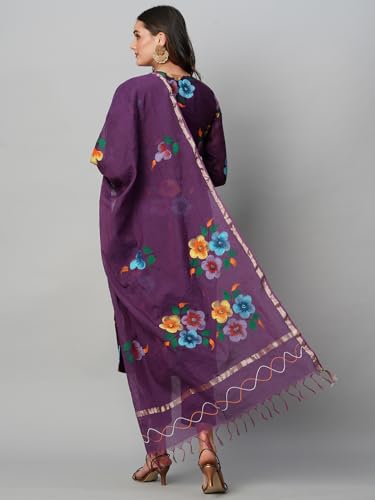 Anni Designer Women'S Cotton Blend Straight Printed Kurta With Pant & Dupatta (Tank Violet_S_Violet_Small),Violet,S,Cotton Blend,Regular,Dupatta