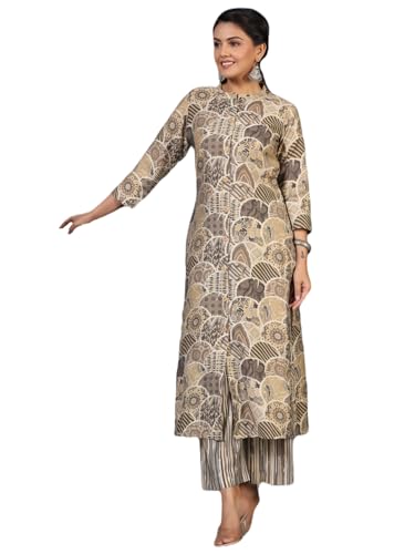 Gosriki Women'S Rayon Blend Straight Printed Kurta With Pant (Later Grey-Gs_L_Grey_Large),Grey,,B0CYH86R23