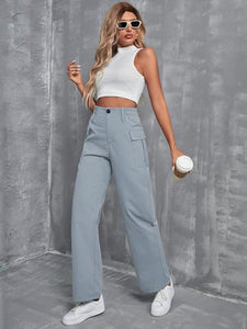 Toplot Cotton Solid Multi-Pocket Cargo Pant For Women (Wide-Leg-Cargo-5195-Silver-34),Silver,34,B0D9VQ7Q8B