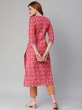 Gosriki Women'S Cotton Blend Traditional Straight Printed Kurta And Pant Set (Mikaa Pink_S-Gs_Pink_Small),Pink,,B0BTHG7BLV