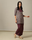 Toplot Women'S Cotton Blend Printed Straight Kurta With Pant (Kurta-Pant-5175-Wine-M),Wine,,B0CYLR3SR4