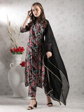 Gosriki Women'S Rayon Blend Straight Printed Kurta With Pant & Dupatta (Sunsari Black-Gs_L_Black_Large),Black,,B0DJWFQNXH