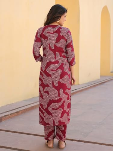 Anni Designer Women'S Rayon Blend Straight Printed Kurta With Pant (Neam Maroon_Xl_Maroon_X-Large),Maroon,XL,Rayon Blend,Regular,