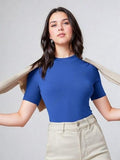 Kotty Women'S Slim Fit Half Sleeve Ribbed T-Shirt(Blue_L)