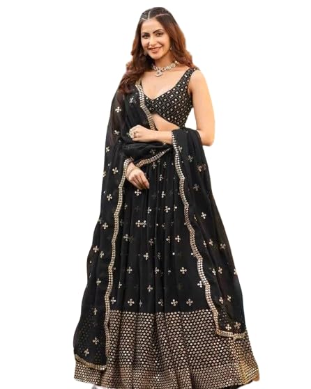 Fashion Basket Georgette Stiched Lehenga Set for Women (Black)