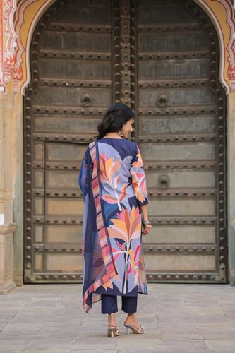 Anni Designer Women'S Cotton Blend Straight Printed Kurta With Pant & Dupatta (Khissu Navy Blue_Xl_Navy Blue_X-Large),Navy Blue,XL,Cotton Blend,KHISSU NAVY BLUE-460,Kurta, Scarf