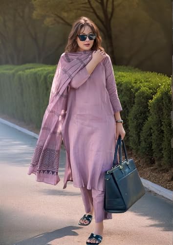 Anni Designer Women'S Rayon Blend Solid Straight Kurta With Pant & Dupatta (Raja Saab Purple-Vks04_Xxl_Purple_Xx-Large),Purple,2XL,Rayon Blend,Regular,