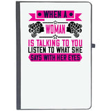 Udnag Ruled Notebook Diary Womens Day | When A Woman Is Talking To You, Listen To What She Says With Her Eyes, [A5 80Pages 80G