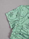 Toplot Printed Crop Top For Women With Short Sleeve (Crop-Top-5100-Green-Xs),Green,,B0CBPPQCVP