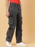 Kotty Men'S Solid Mid Rise Straight Fit Stylish Looking Cargo Jeans(Grey,34)
