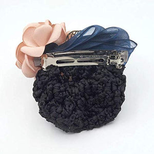 Women Hair Bun Cover Net Snood Hairnet Bowknot Decor Barrette Hair Clip Bow Ribbon Flower Hair Accessories For Stewardess Banks