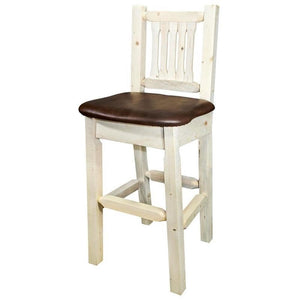 Montana Woodworks Homestead Collection Barstool With Back, Ready To Finish With Upholstered Seat, Saddle Pattern