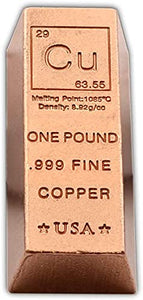 1 Pound Copper Bar Ingot Paperweight - .999 Pure Copper Bar Bullion Chemistry Element Design with Certificate of Authenticity by